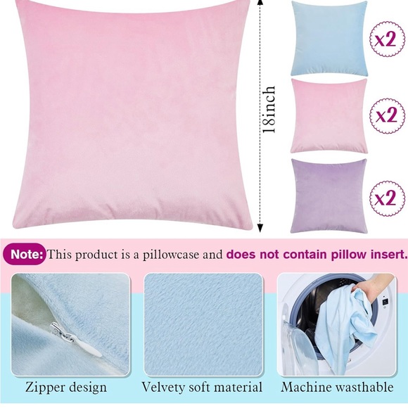Pastel pink blue and purple 6pcs velvet pillow covers - Picture 2 of 4